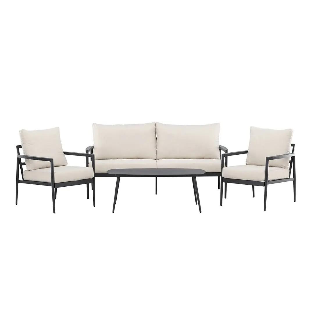 Taromina loungesett 1 sofa, 2 stoler, 1 sofabord svart.