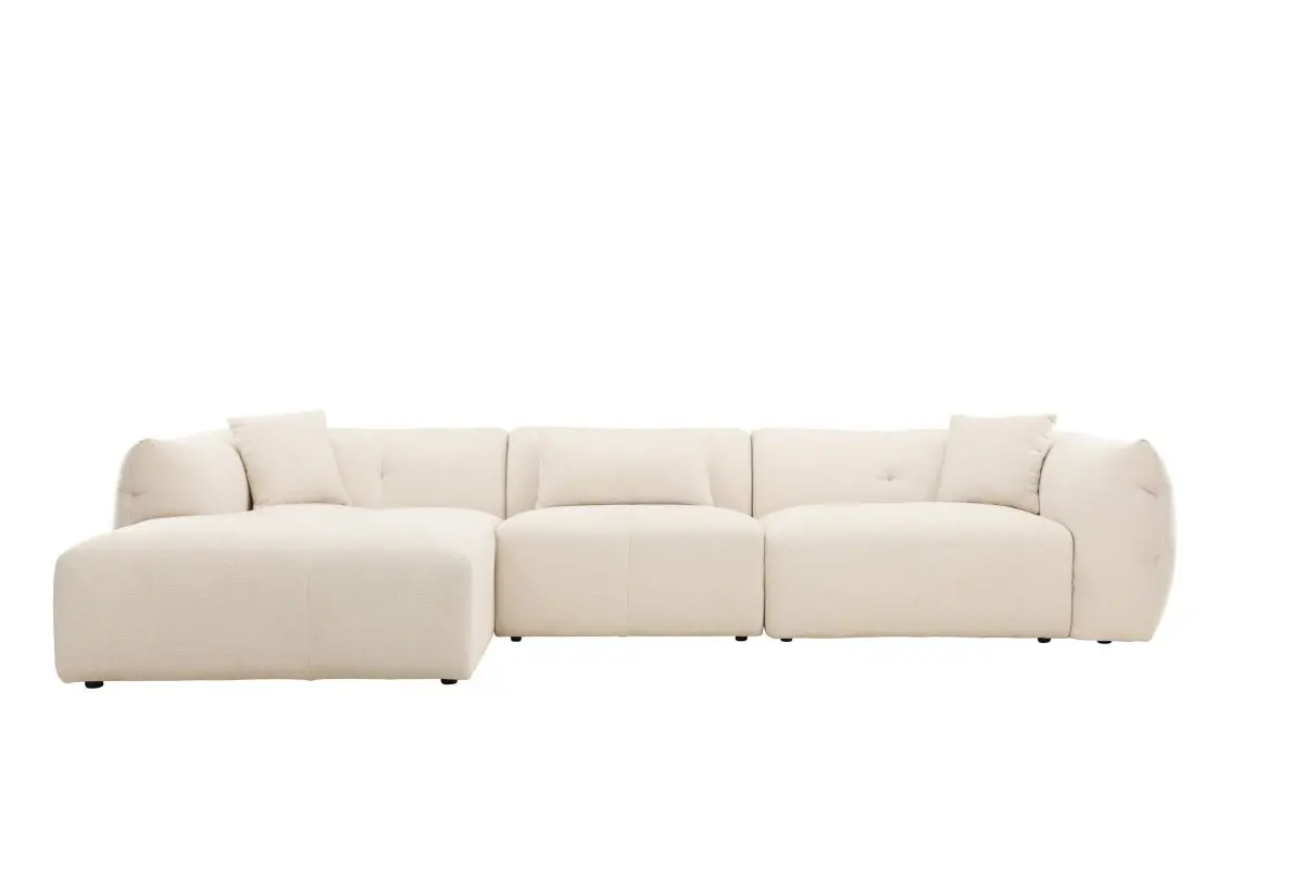 Positano sjeselongsofa 3 pynteputer venstre beige.