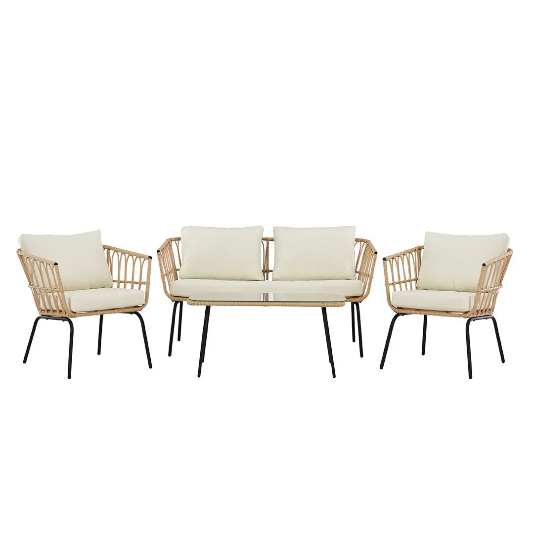 Ortigia loungesett 1 sofa, 2 stoler, 1 sofabord natur.