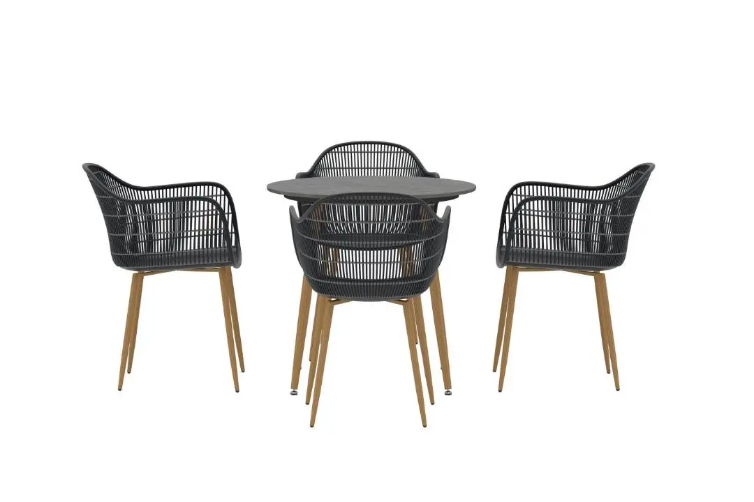 Anafi hagesett bord 80x80cm 4 stoler svart.