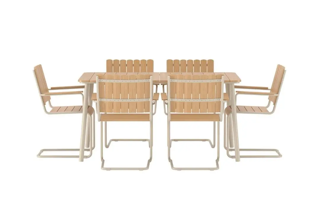 Holmsund hagesett bord 90x150cm 6 stoler beige.