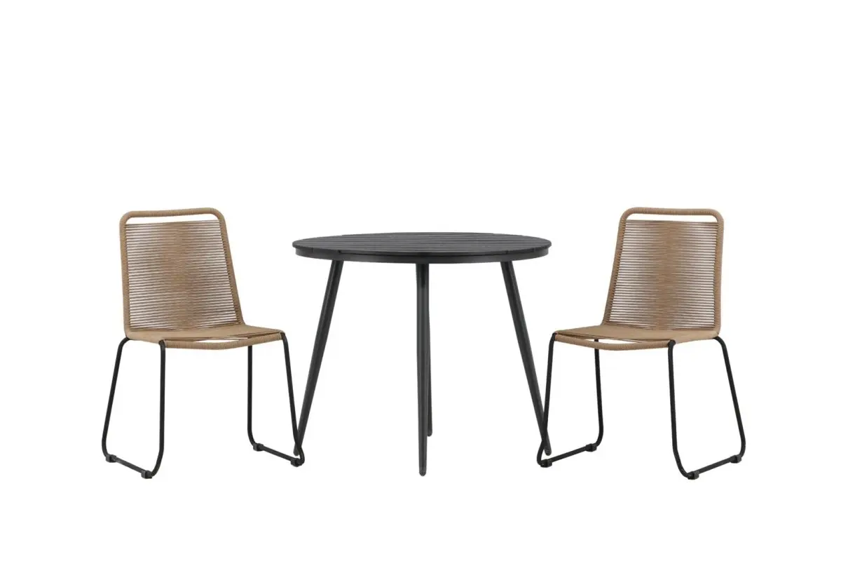 Break hagesett bord 90x90cm, 2 stoler Lindos, svart,brun.