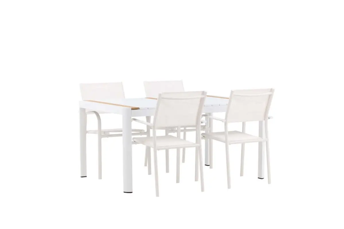 Togo hagesett bord 90x150cm hvit, 4 stoler Santorini hvit.