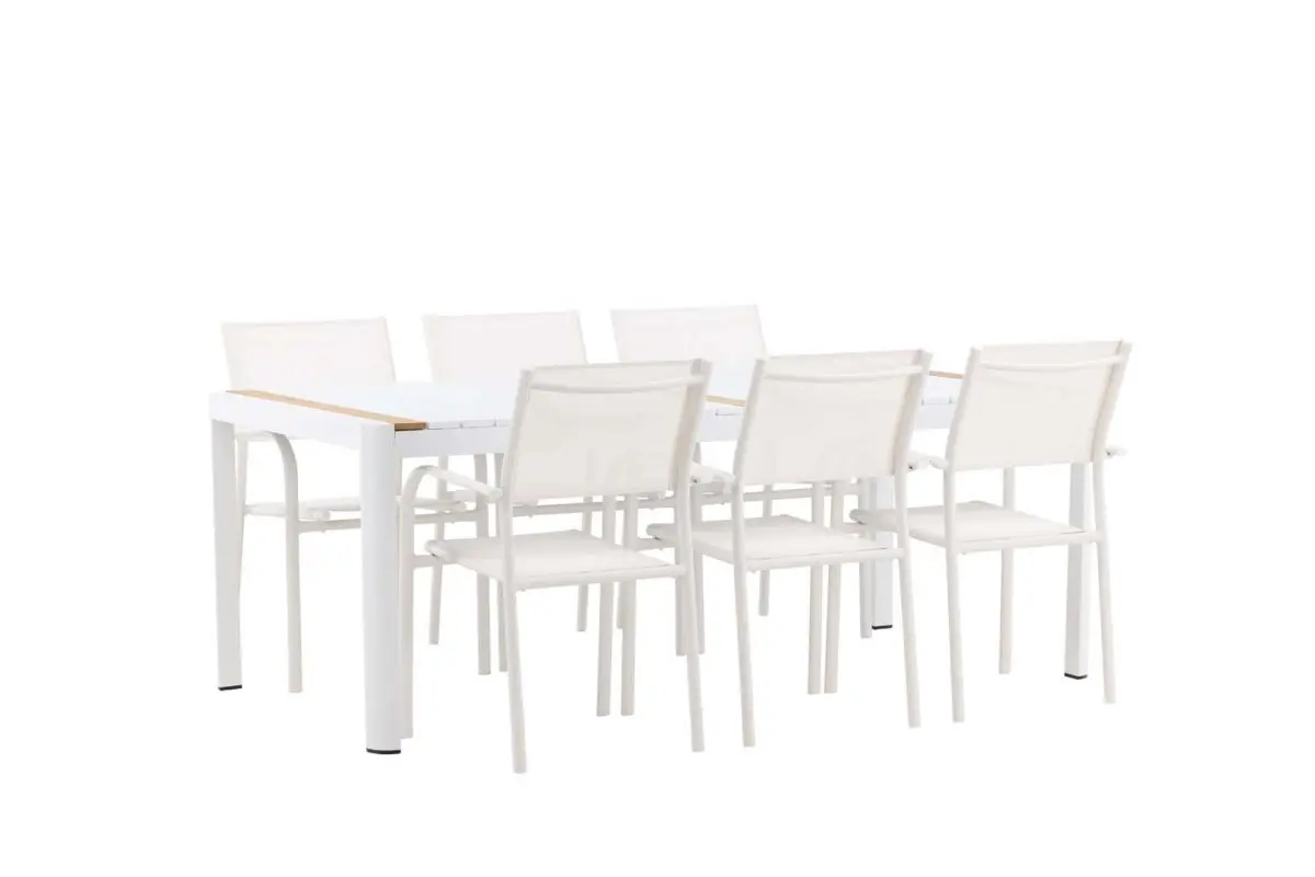 Togo hagesett bord 100x200cm hvit, 6 stoler Santorini hvit.