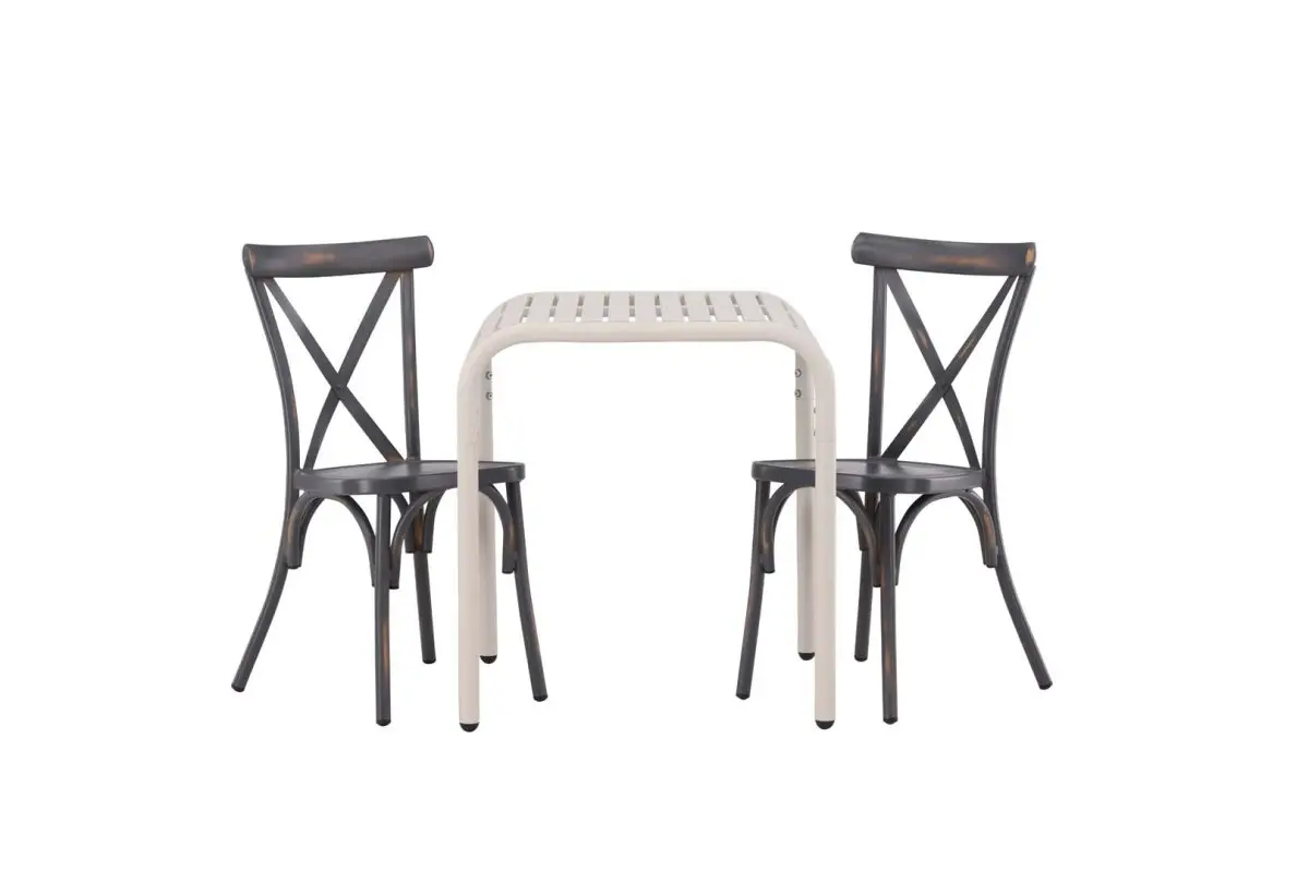 Borneo hagesett bord, 2 stoler beige,mørkegrå.