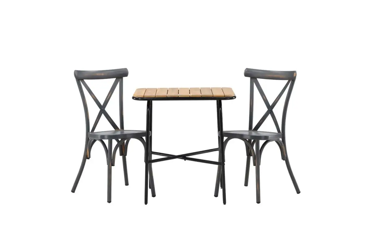 Holmbeck hagesett bord, 2 stoler natur,mørkegrå.