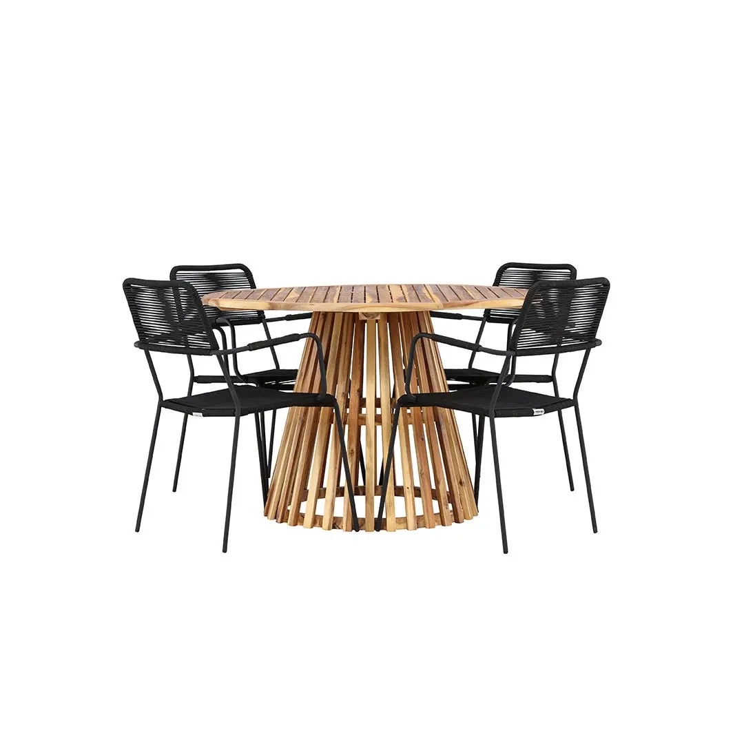 Lumpur hagesett bord Ø120cm natur, 4 stoler svart.