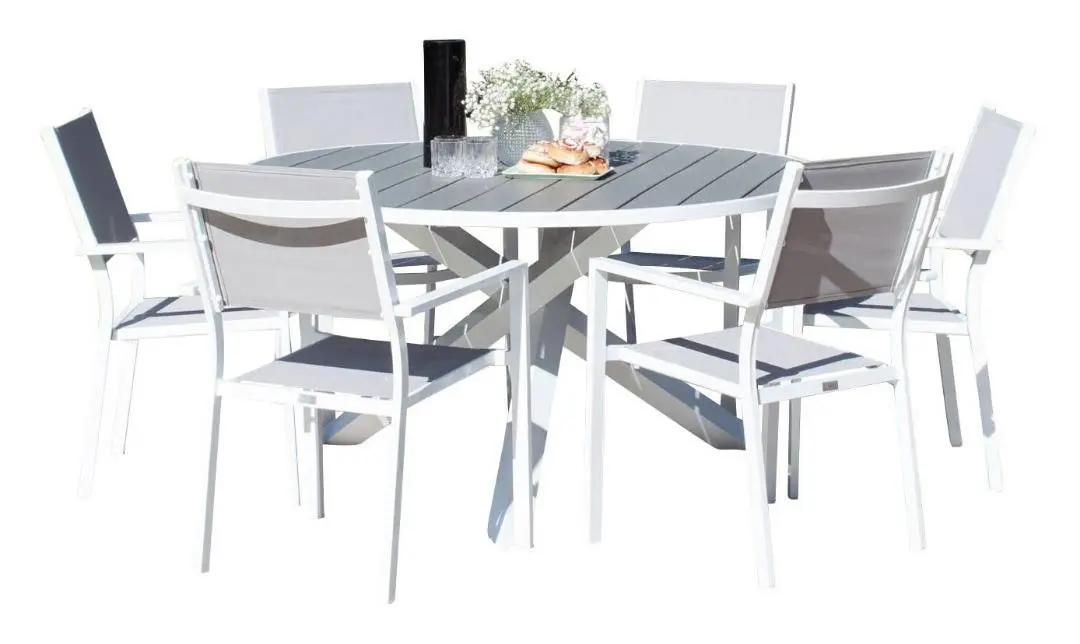 Parma hagesett bord 140x140cm 6 stoler Copacabana grå.