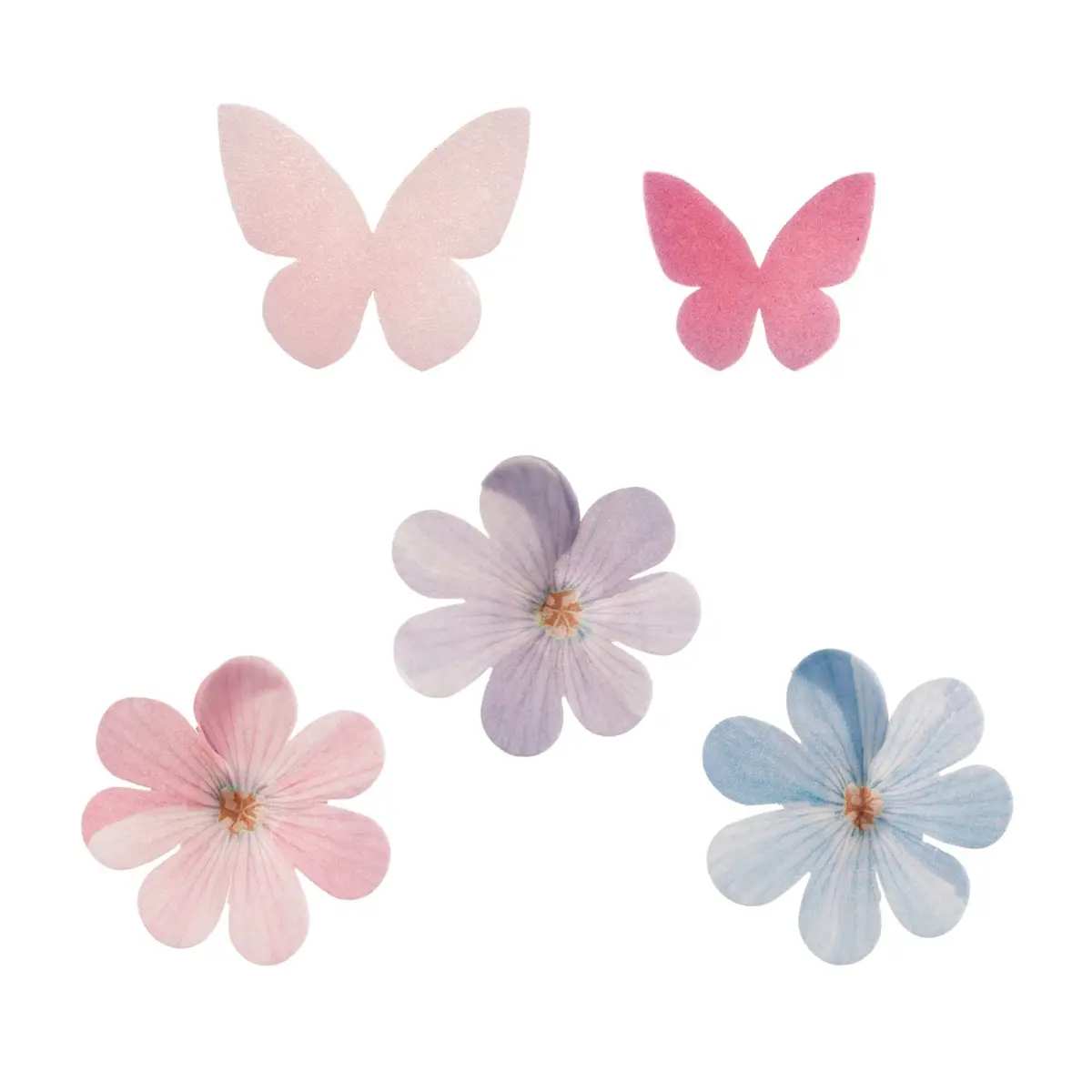 Spiselig kakepynt- Blomster og Sommerfugler i wafer pk/8