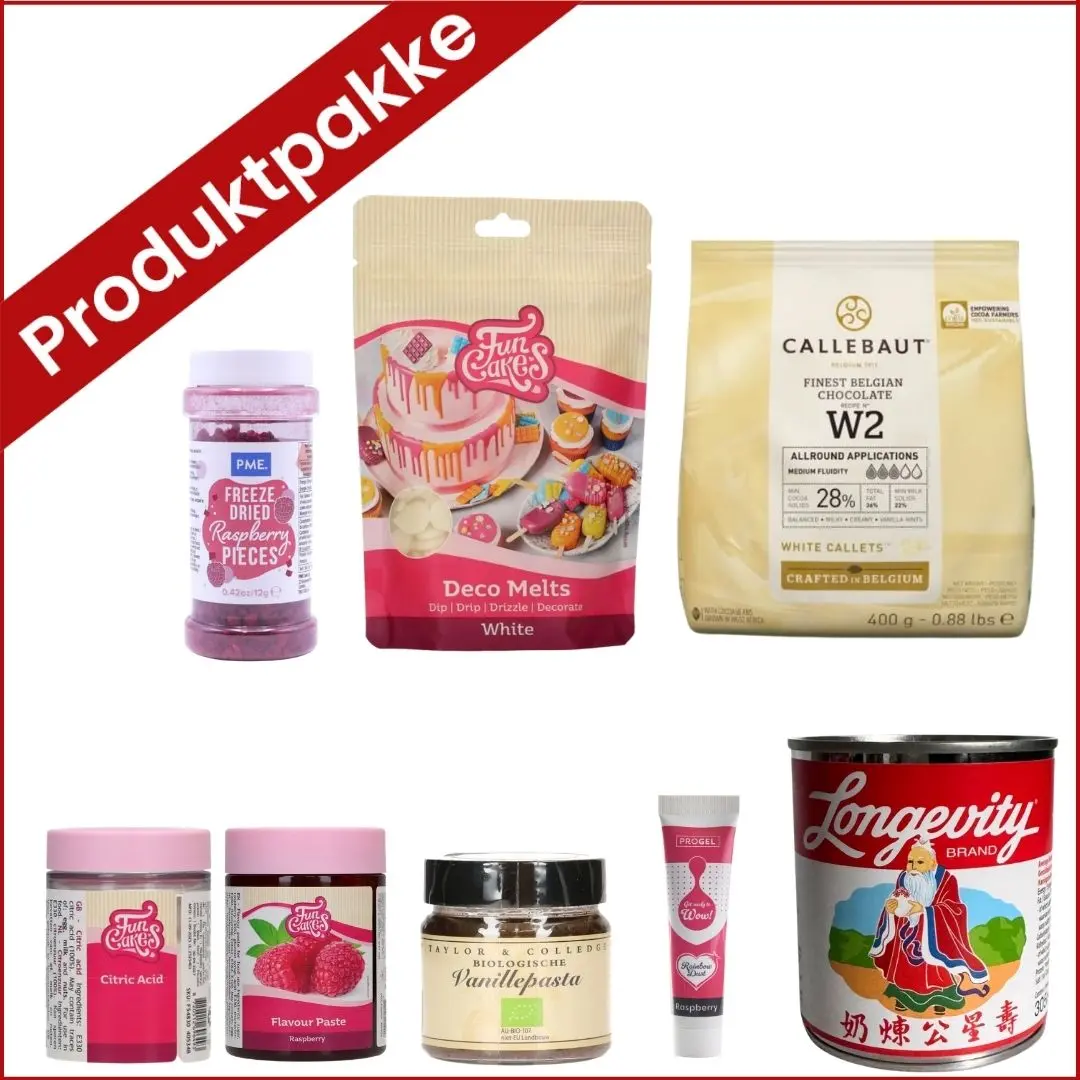 Produktpakke til bringebærkake i langpanne