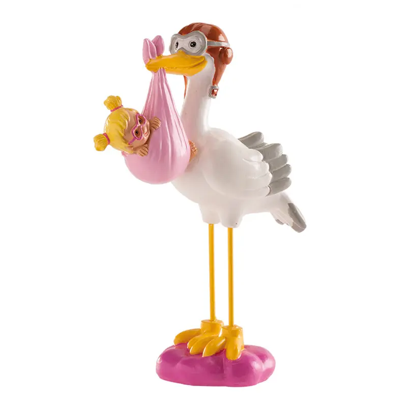 Kaketopp Baby - Stork som holder jente - 13cm