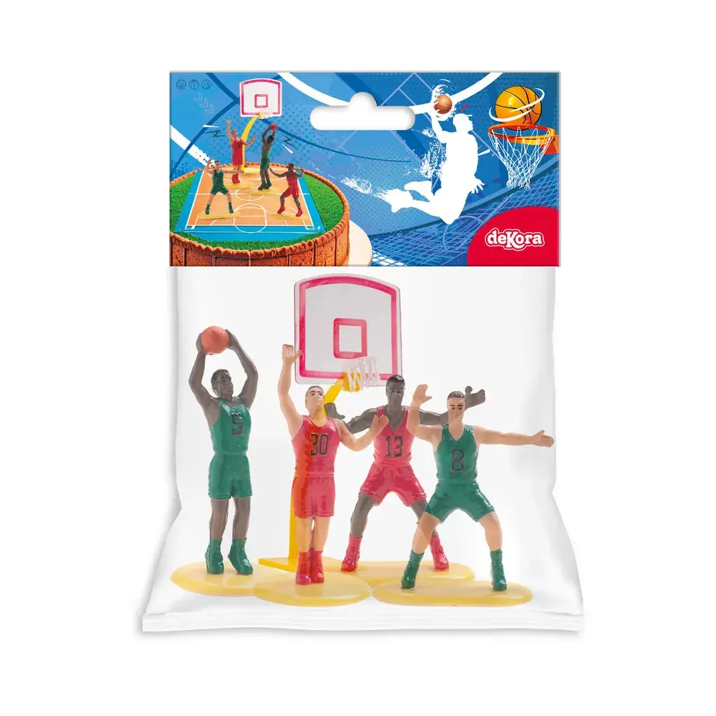 Basketball kaketopp med kurv og spillere, 5 deler