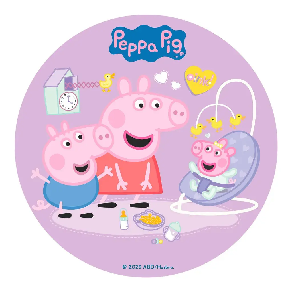 Peppa Gris kakebilde i wafer, New Baby Ø20 cm