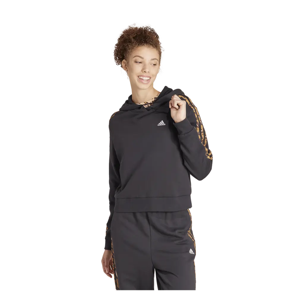 Essentials 3-Stripes Animal Print Relaxed Hoodie Black / Magic Beige