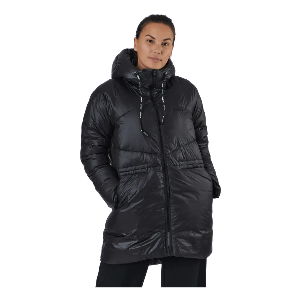 W. Mid Length Shiny Jacket Black
