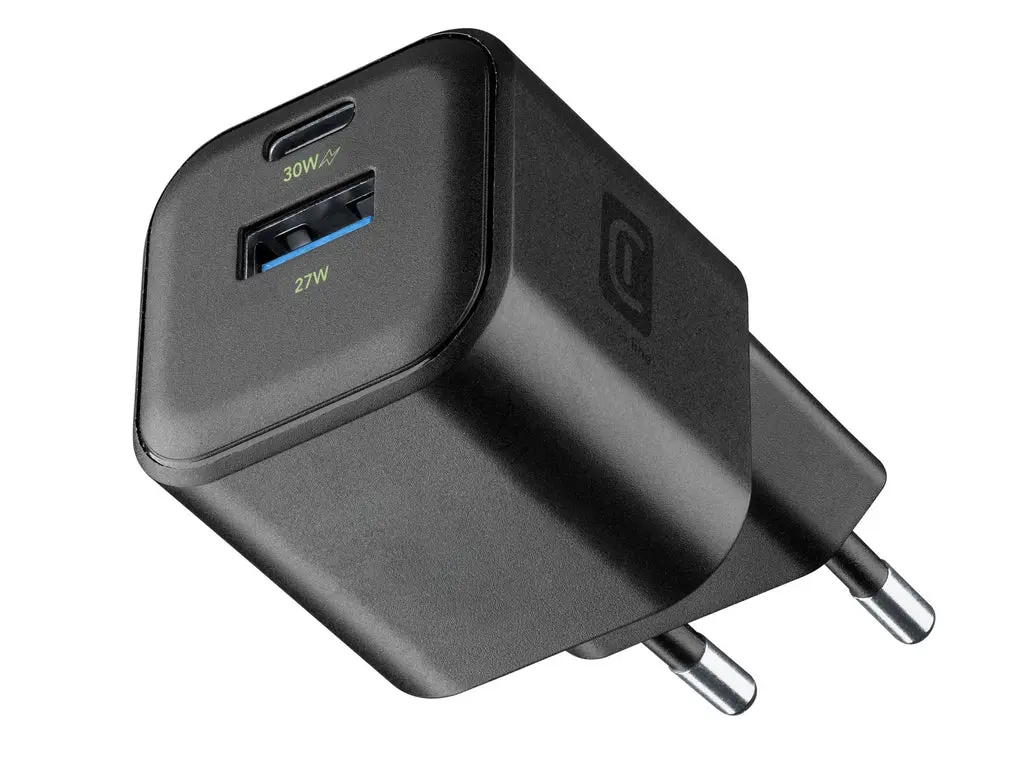 CellularLine GaN 30W Duo Strømadapter USB-C og USB-A