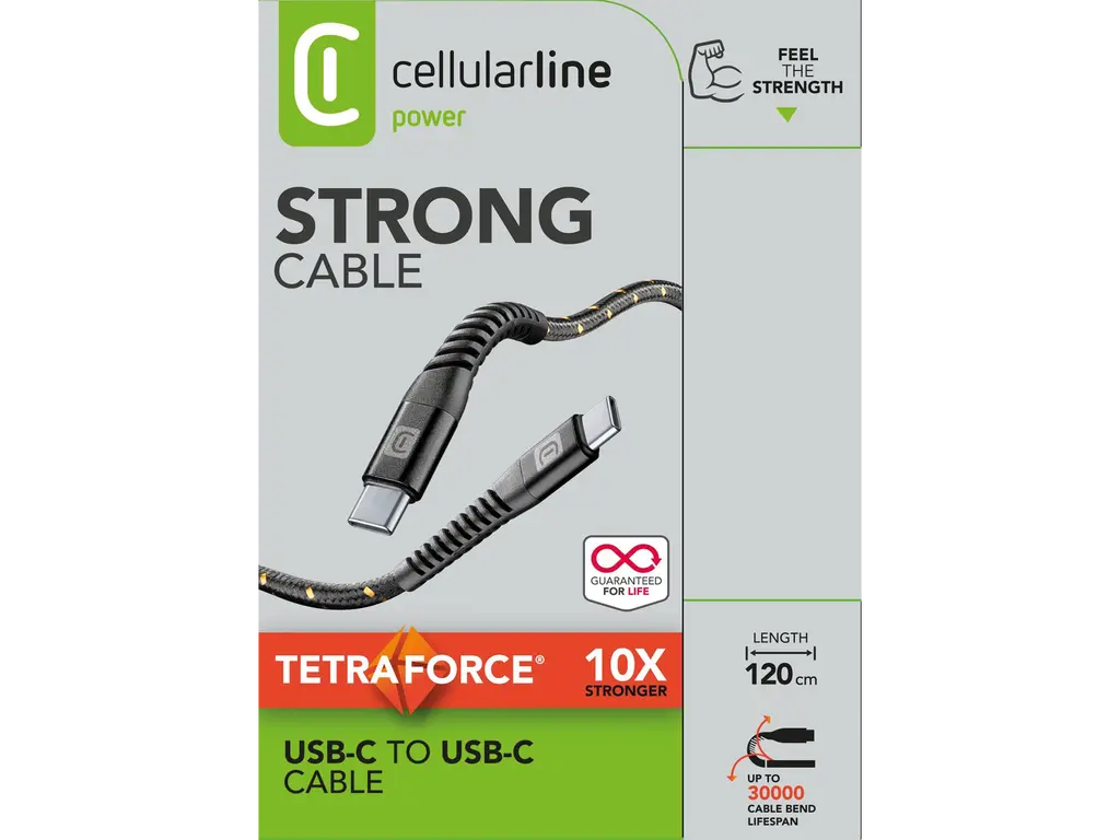 CellularLine Tetra Force ladekabel USB-C til USB-C 1,2m - Svart