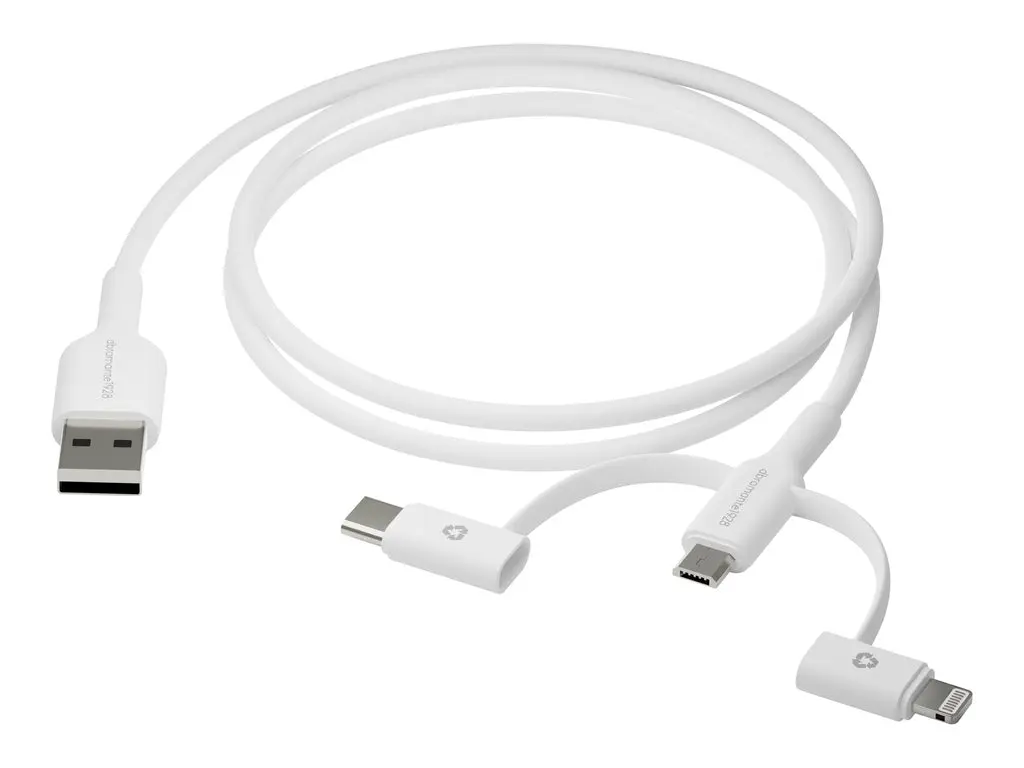 dbramante 3in1 ladekabel USB-A til USB-C/USB-A 1m - Hvit