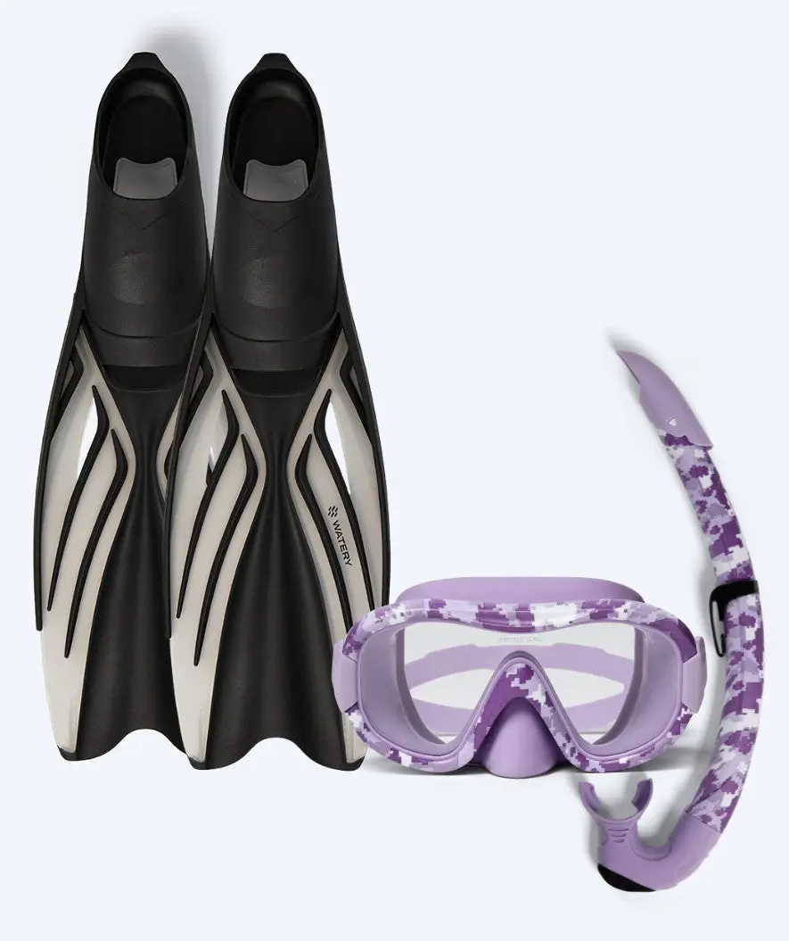 Watery snorkelsett til voksne - Isle/Rudder Camo - Lilla/Svart
