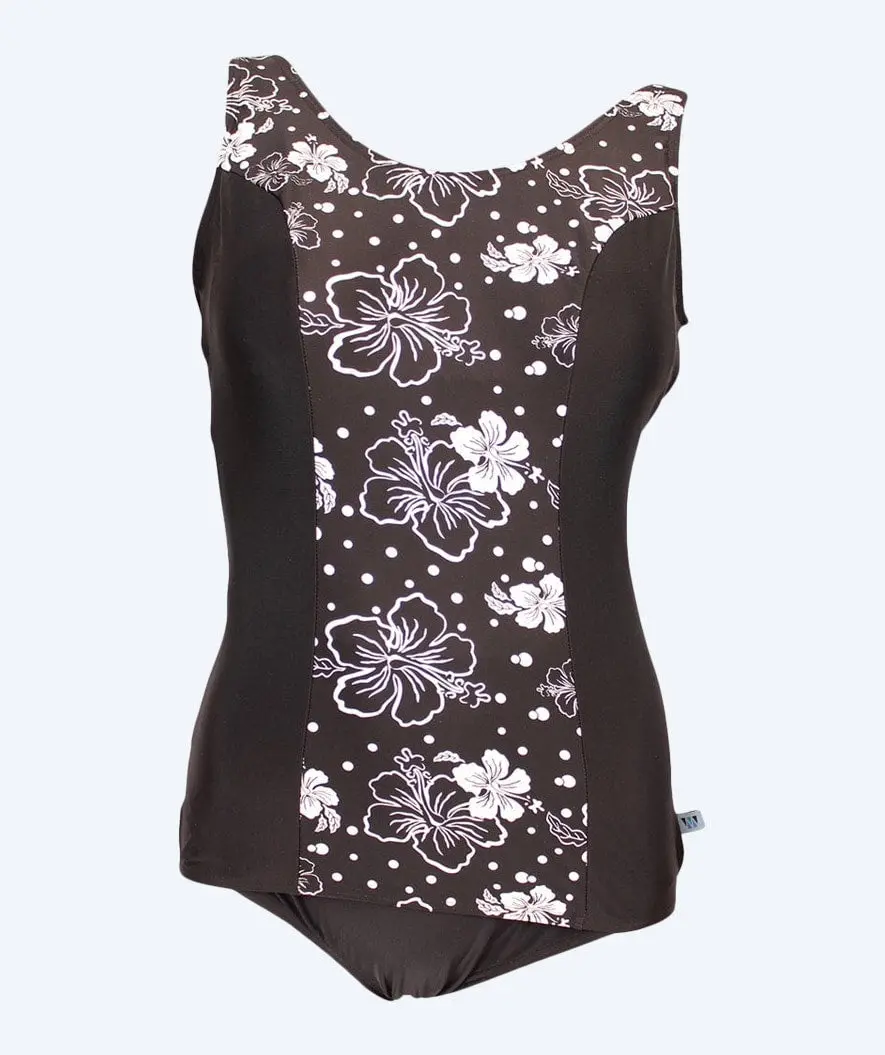 Mirou badedrakt plus size til damer med blomster - 1180s - Svart/hvit