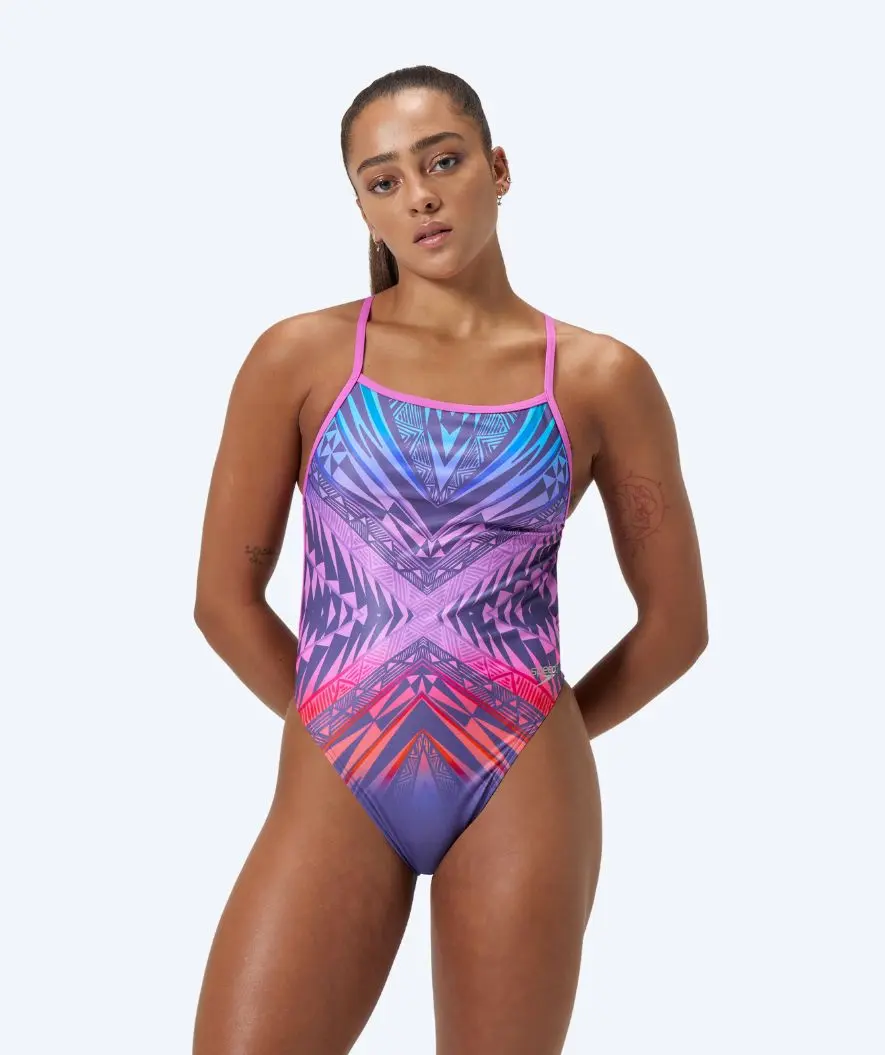 Speedo badedrakt til damer - Placement Digital V-Back - Lilla/rød