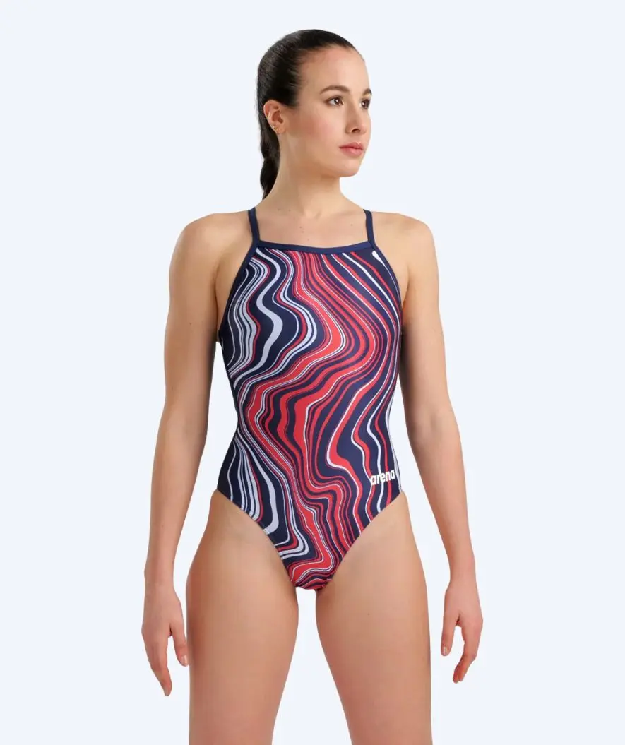 Arena badedrakt til damer - Lightdrop Back Marbled - Mørkeblå/rød
