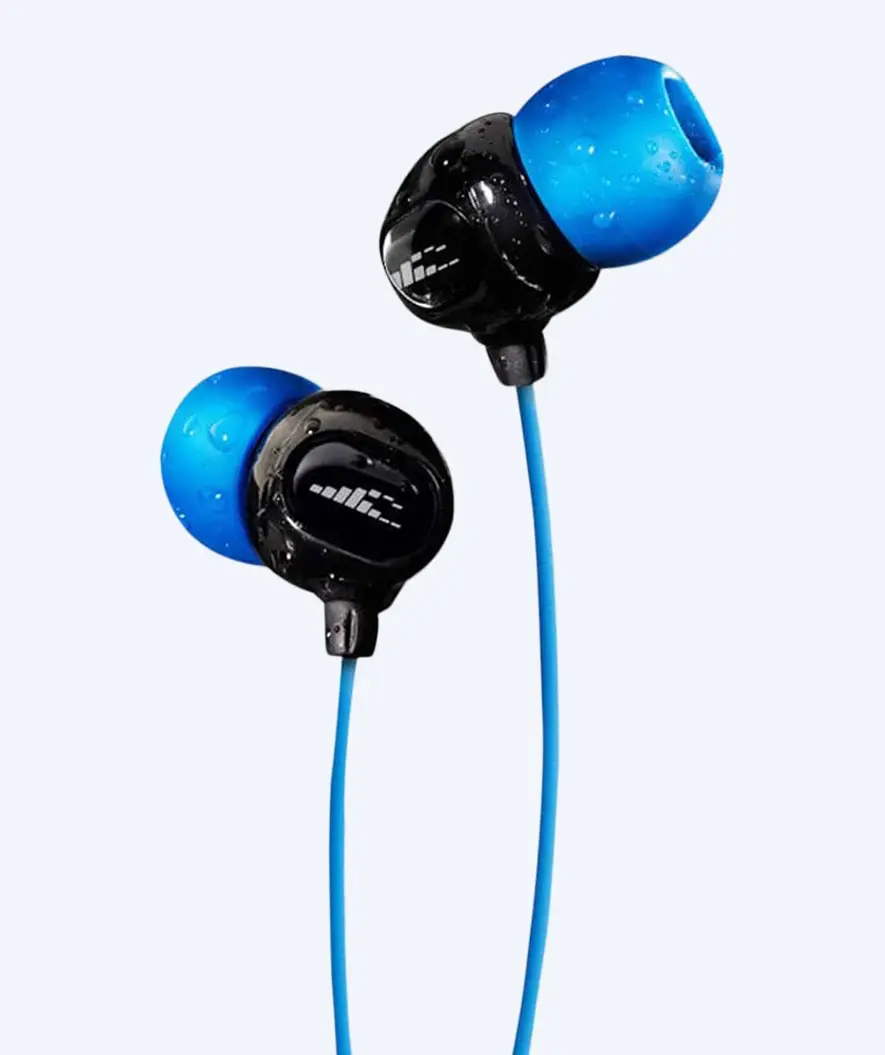 H2OAudio vanntette øretelefoner - Surge S Plus - lang snor - Blå