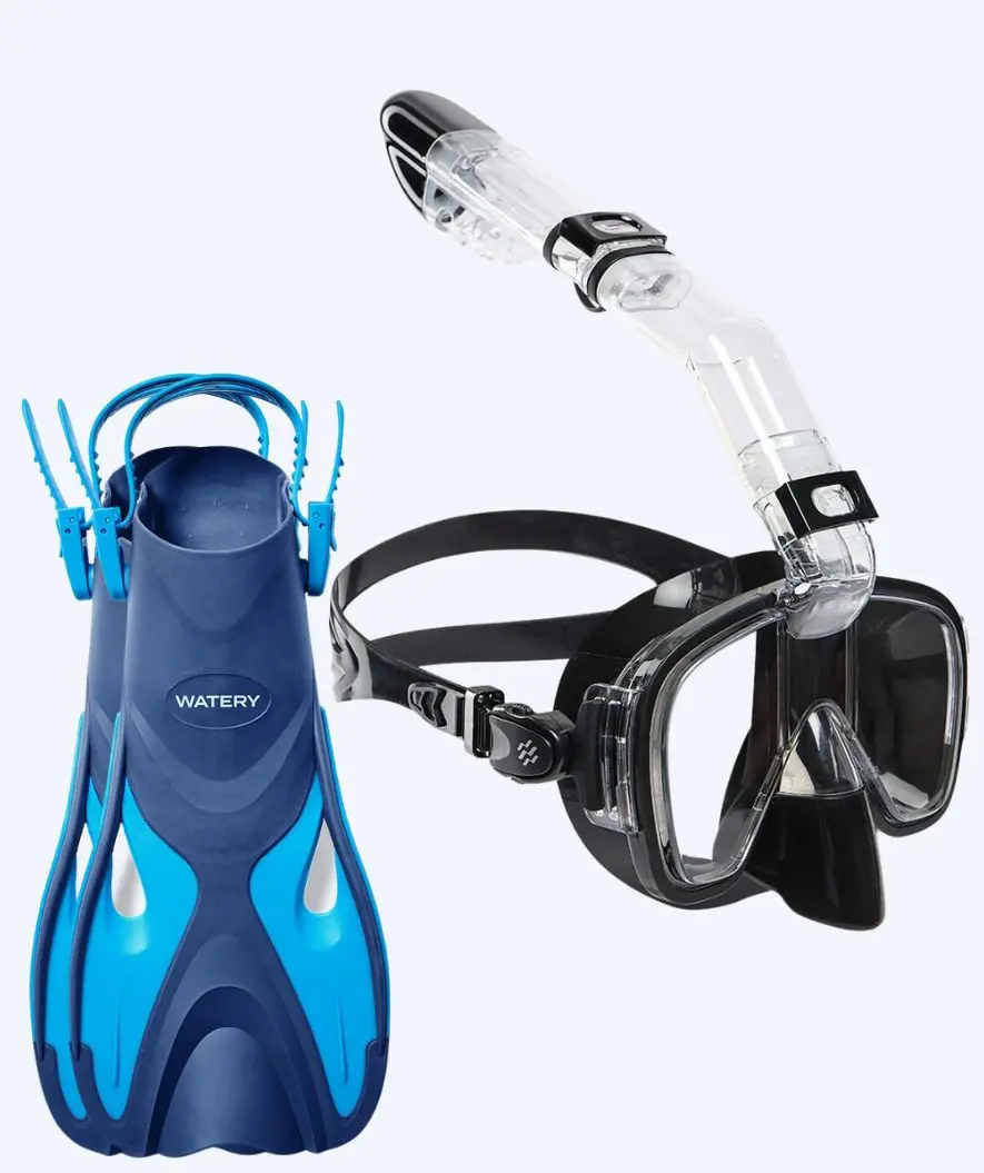 Watery snorkelsett til voksne - Fisher/Pearl - Blå/svart