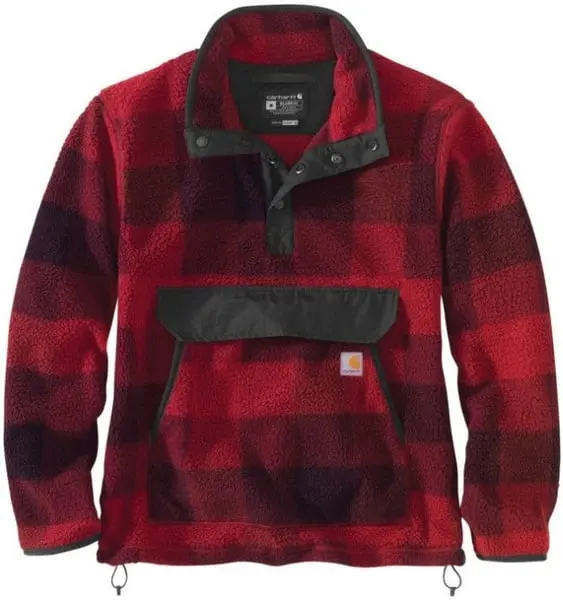 Carhartt M's Relaxed Fit Pile Fleece Pullover Plaid Oxblood