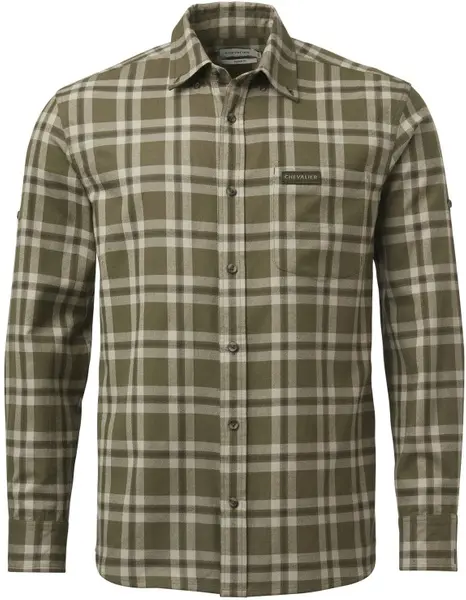 M's Teal Light Flannel Shirt Olive Green Checked