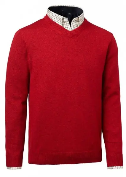 Gary Lambswool Pullover w Patches Red