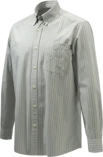 M's Wood Button Down Shirt Tan Light Blue Check