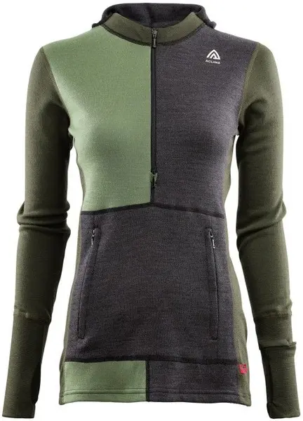 Aclima W's WarmWool Hood Sweater w/zip Marengo / Olive Night / Dill