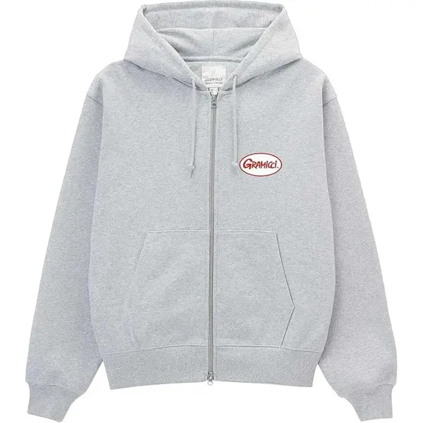 Oval Patch Zip Hooded Sweatshirt Heather Grey