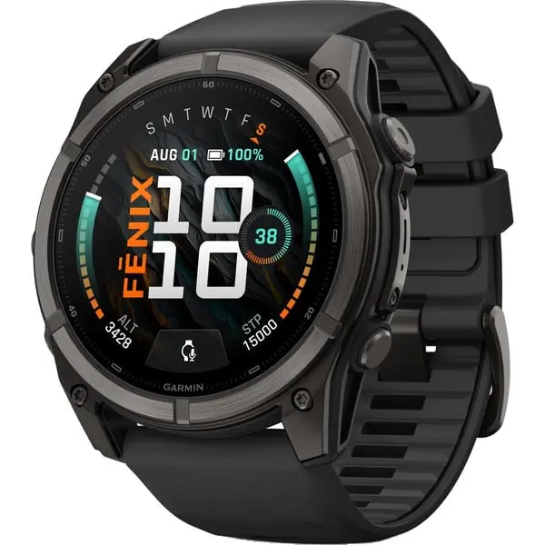 Fenix 9 51mm Dlc Smartwatch Carbon Gray Dlc Titanium With Black Silicone Band