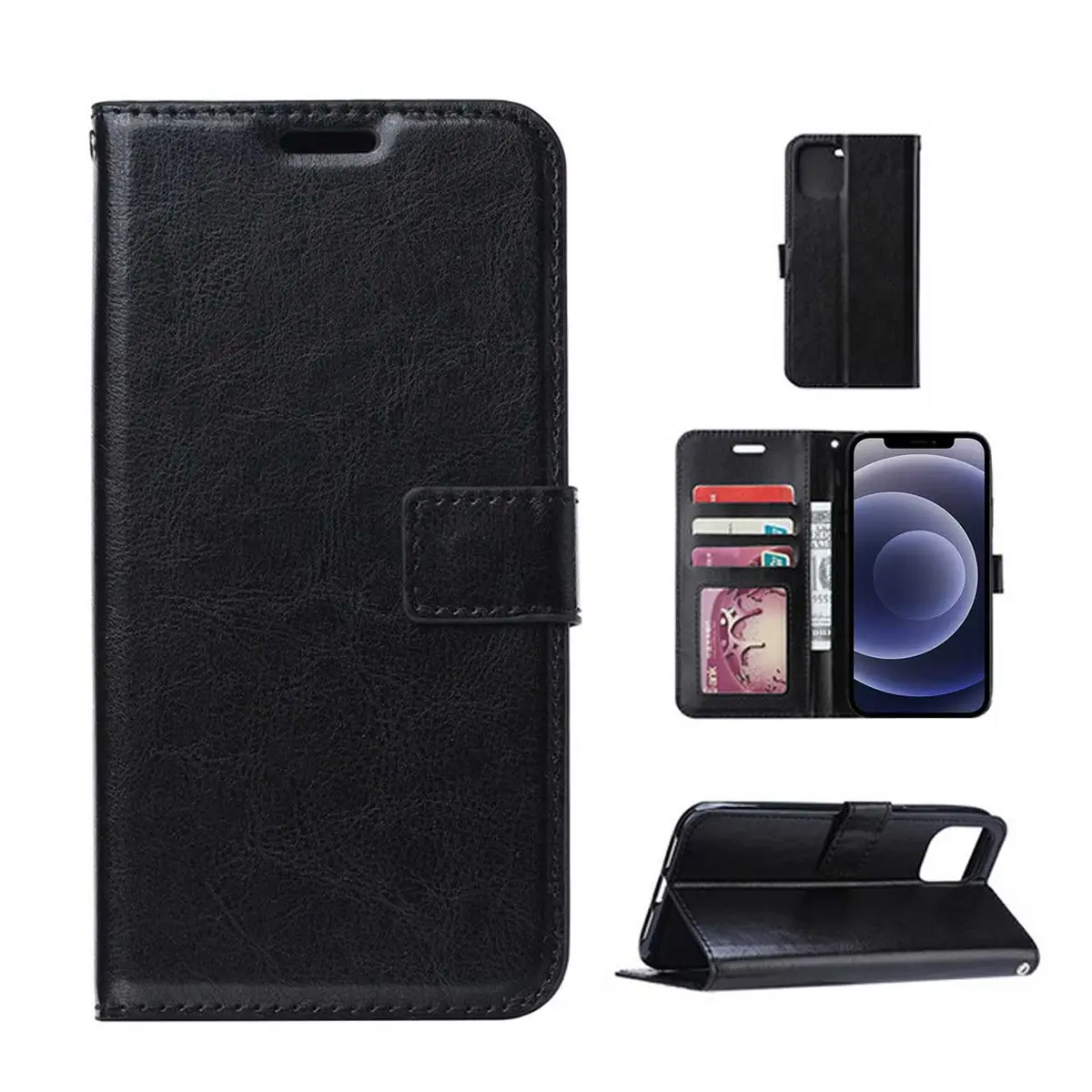 iPhone 12/12 Pro Wallet Case Black Leather Leather Case