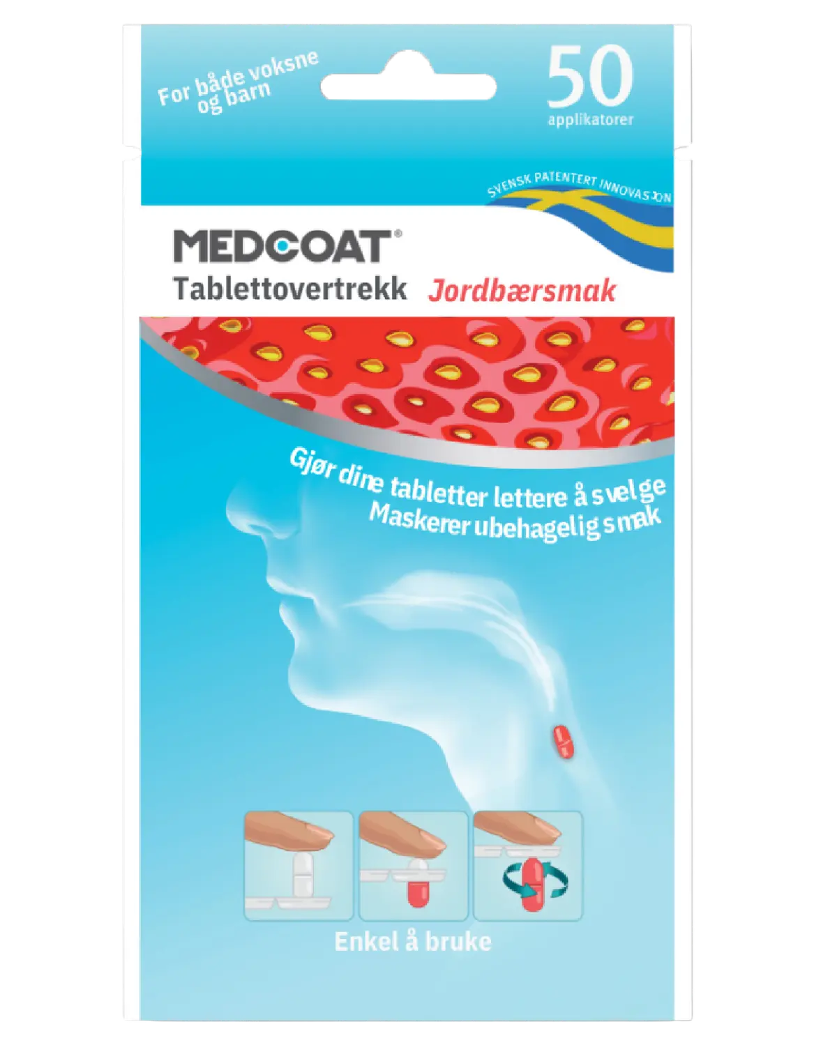 Medcoat tablettovertrekk jordbær 50 stk
