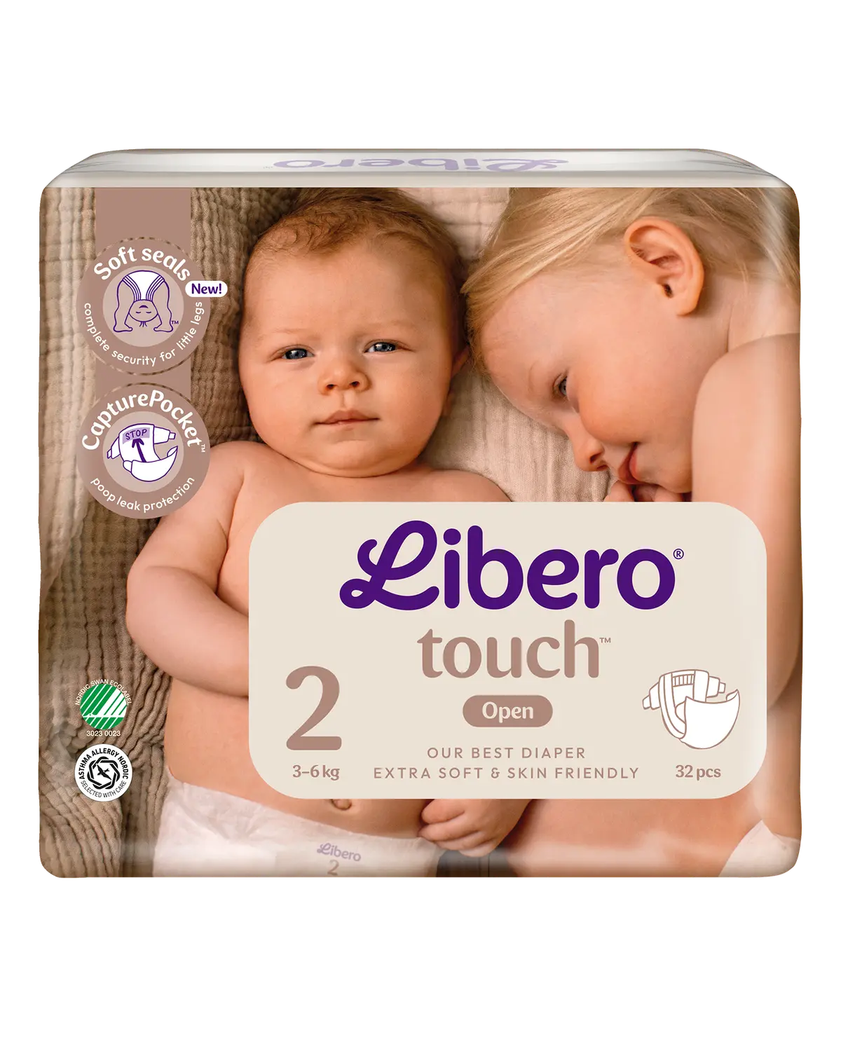 Libero Touch 2 åpne bleier 3-6kg 32 stk