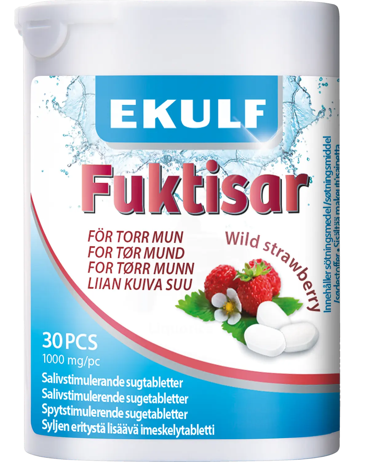 Ekulf Fuktisar sugetabletter markjordbær 30 stk