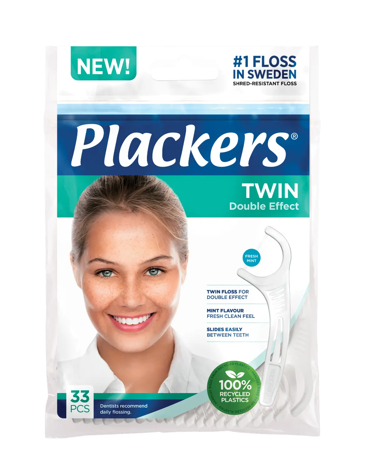Plackers Twin tanntrådbøyler med tannstikke 33 stk