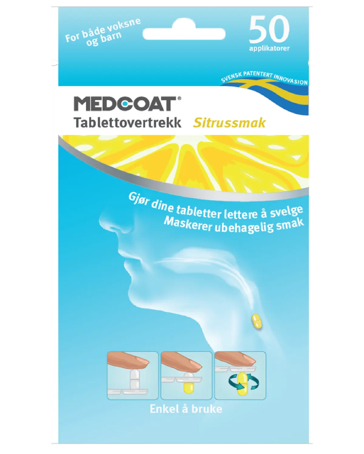 Medcoat tablettovertrekk sitrus 50 stk