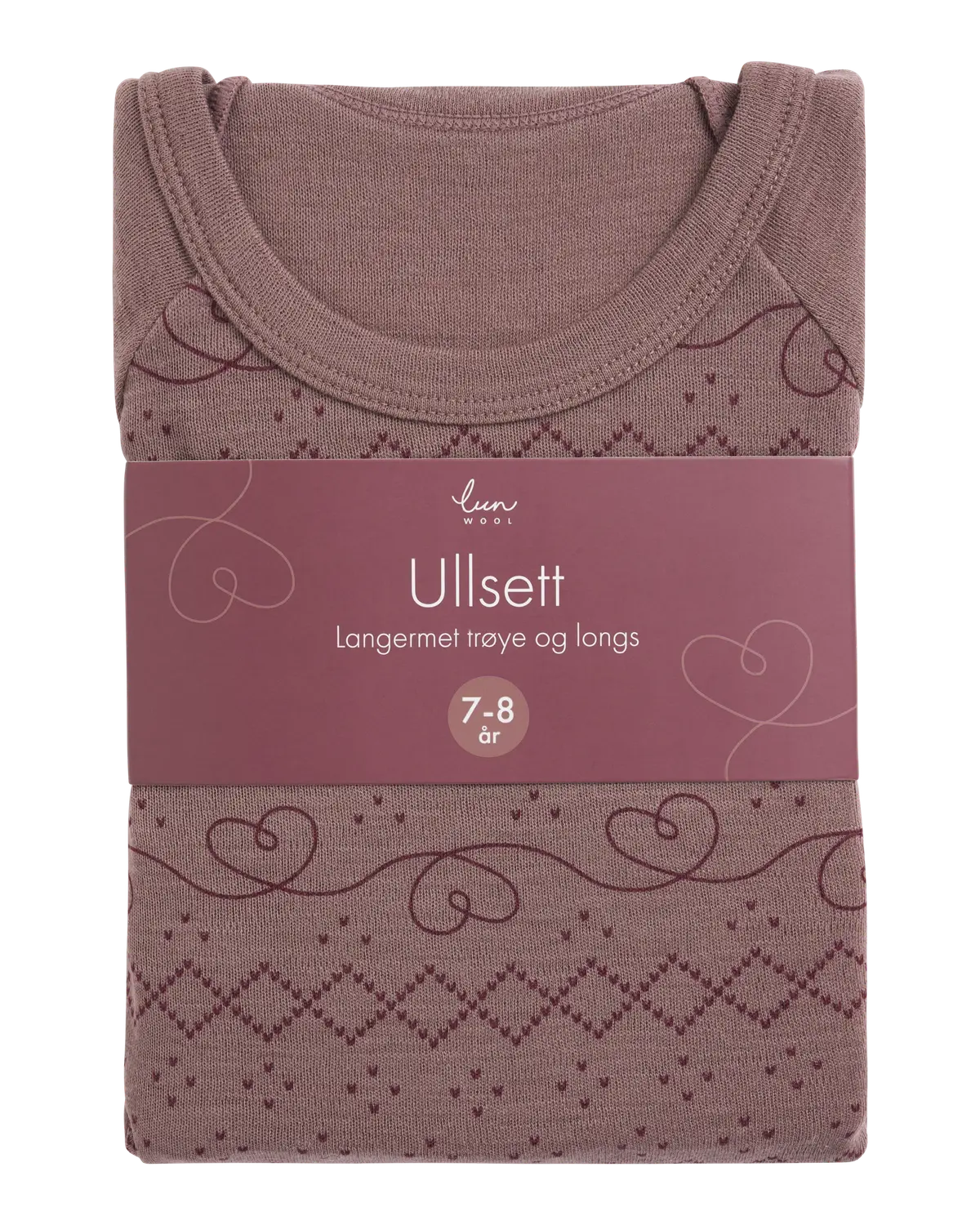 Lun Wool ullsett hjerte rosa 7-8 år 1 sett