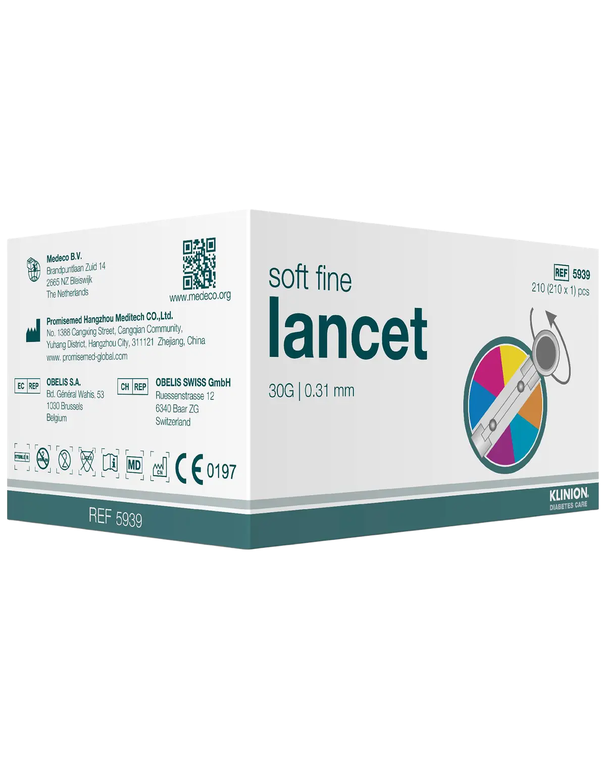 Klinion Soft Fine lansetter flerfarget 30G 0,31 mm 210 stk