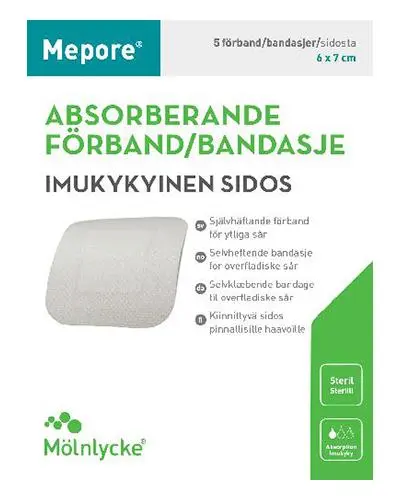 Mepore selvheftende bandasje 6x7cm 5 stk