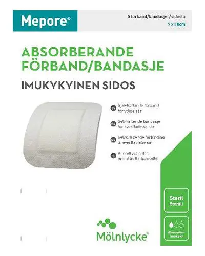 Mepore selvheftende bandasje 9x10cm 5 stk