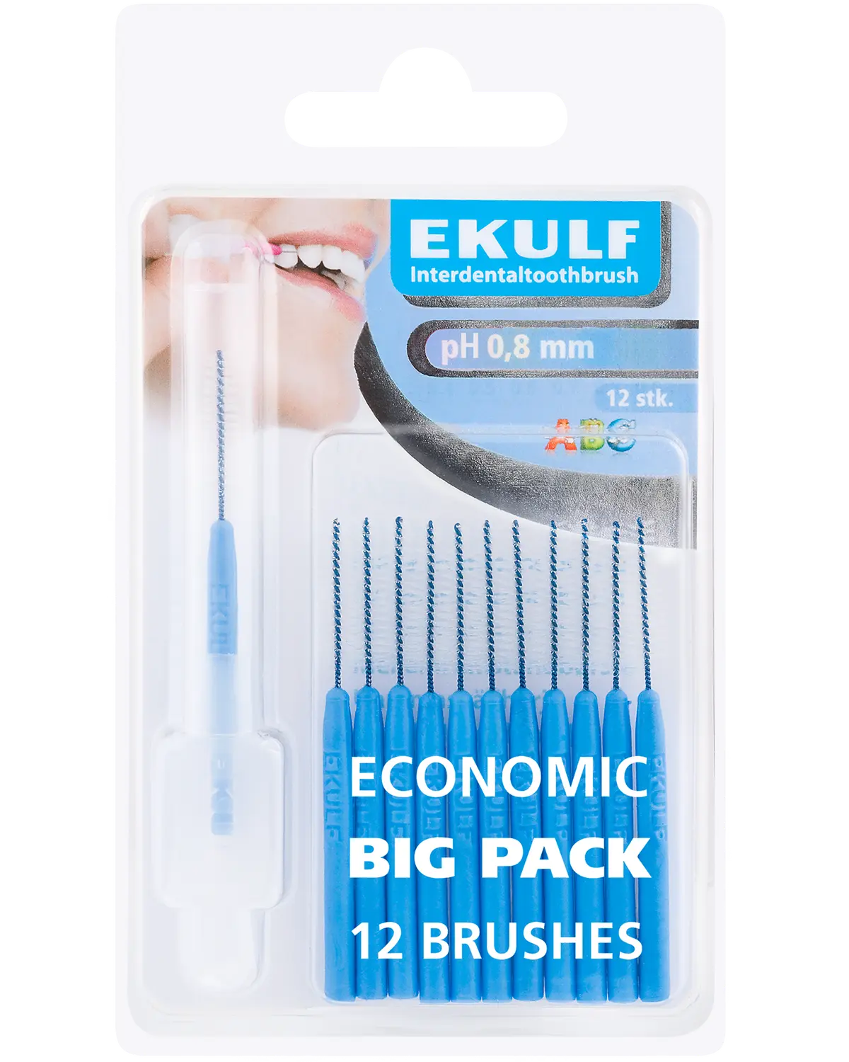 Ekulf pH mellomromstannbørste 0,8 mm blå 12 stk