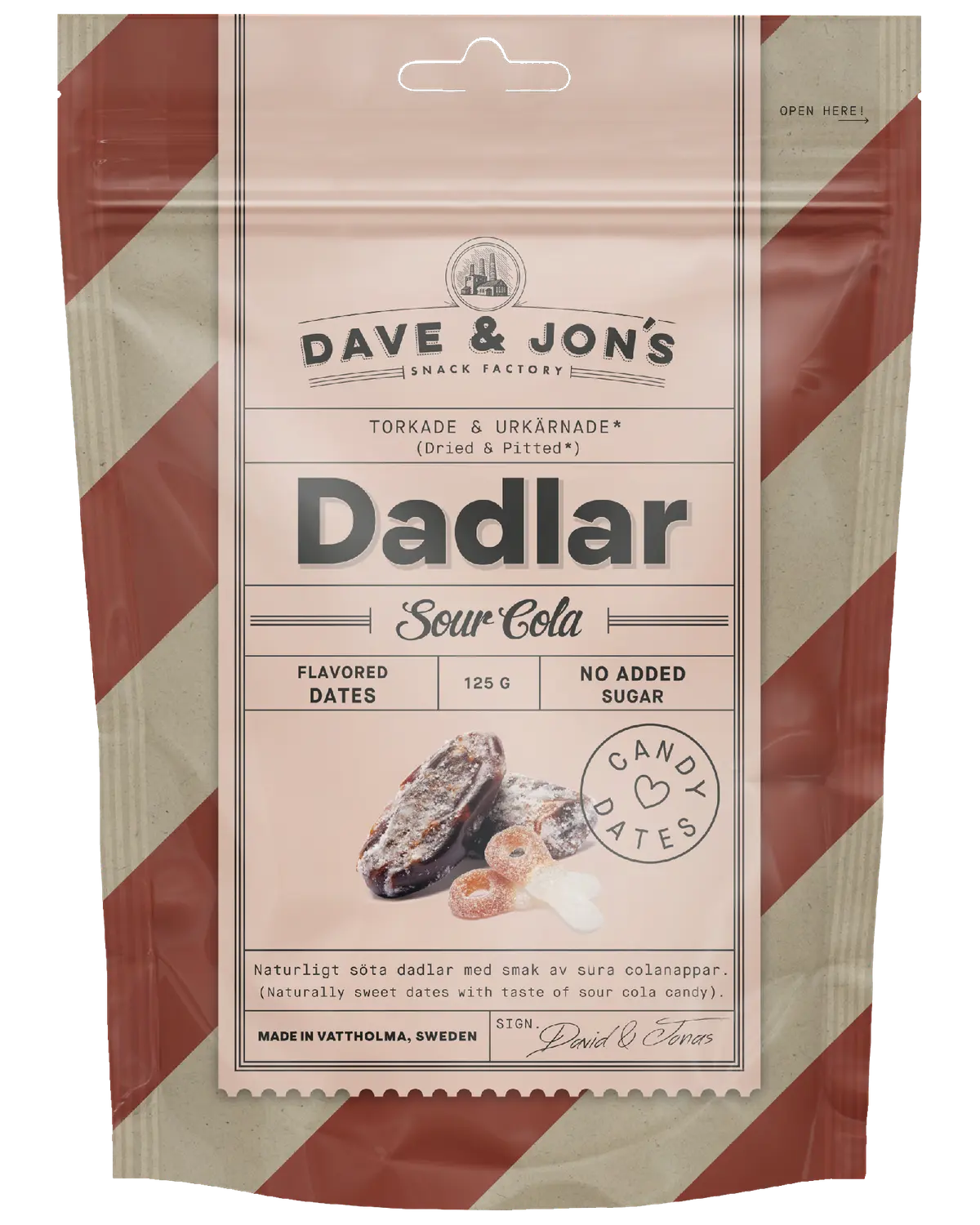 Dave & Jon's tørkede dadler sur cola 125 g
