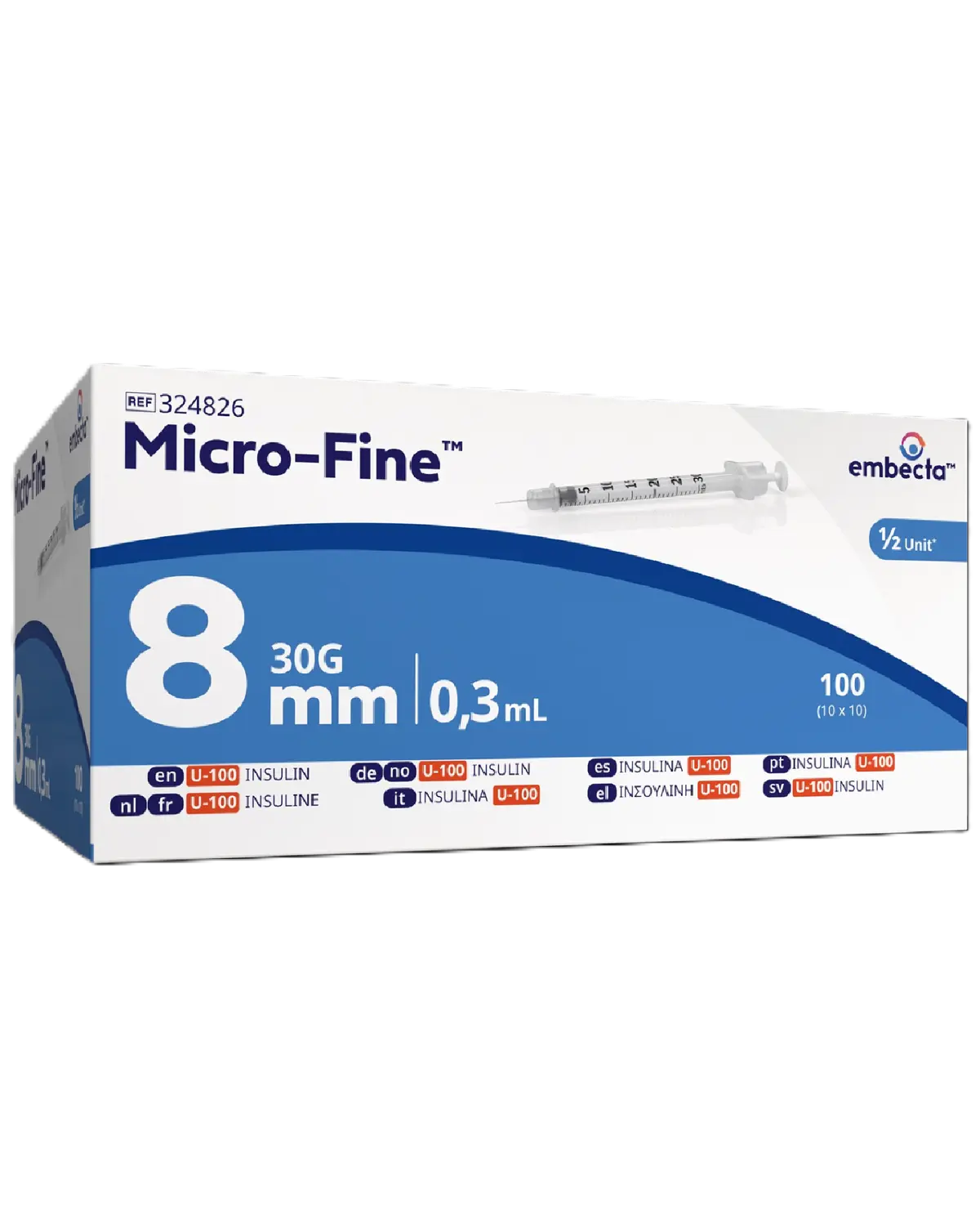Micro-Fine insulinsprøyte U-100 0,3 ml 30G/8 mm 100 stk