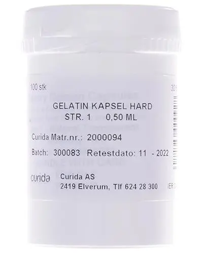 Gelatin hard kapsel størrelse 1 0,50ml 100 stk