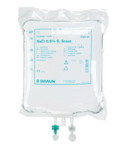 NaCl 9 mg/ml skyllevæske B. Braun Ecobag click 4x3000 ml